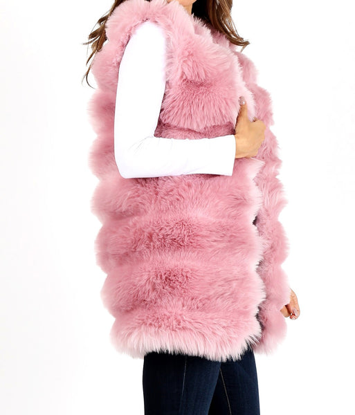 Pink Faux Fur Open Front Vest