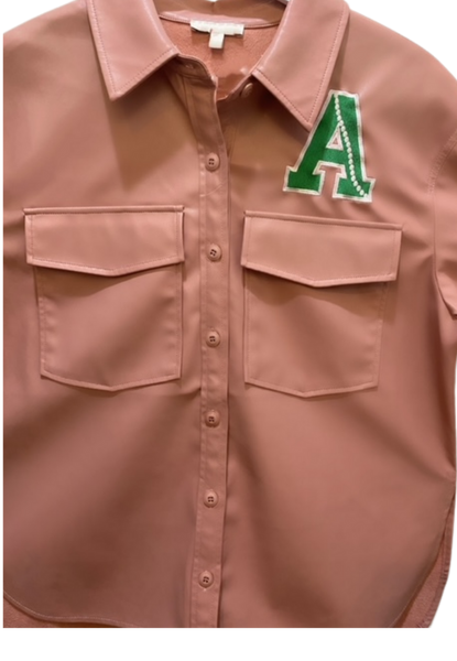 Margaret Pink Vegan Leather Shirt