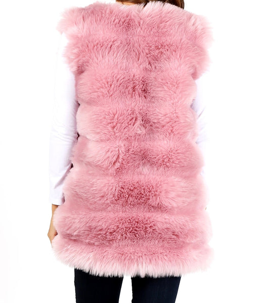 Pink Faux Fur Open Front Vest